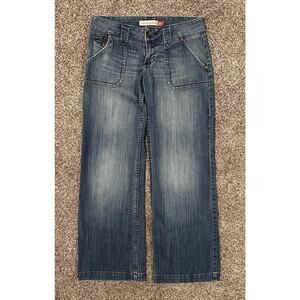 Y2K Aeropostale Avery Wide Leg Blue Denim Jeans Stretch Low Rise Size 3/4 Short